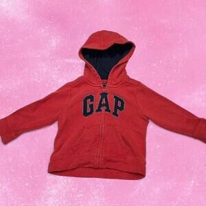 Baby Gap Red Zip Up Hoodie With Navy Logo